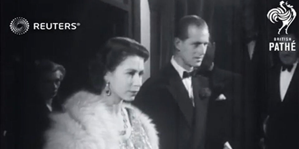 Accompanied by The Duke of Edinburgh at the Gala Midnight Matinee at the London Coliseum